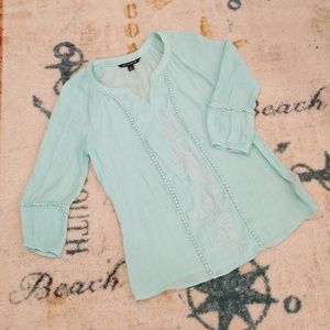 3/$20 Zac & Rachel Aqua Gauze Pom Pom Boho Top S